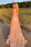 Sweetheart Rose Gold Sequin Long Prom Dress With Lace HZ0307