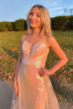 Sweetheart Rose Gold Sequin Long Prom Dress With Lace HZ0307