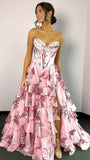 Sweetheart Blue Floral Layers Party Dress Chiffon Ruffle Prom Dresses, HZ0307