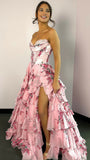 Sweetheart Blue Floral Layers Party Dress Chiffon Ruffle Prom Dresses, HZ0307