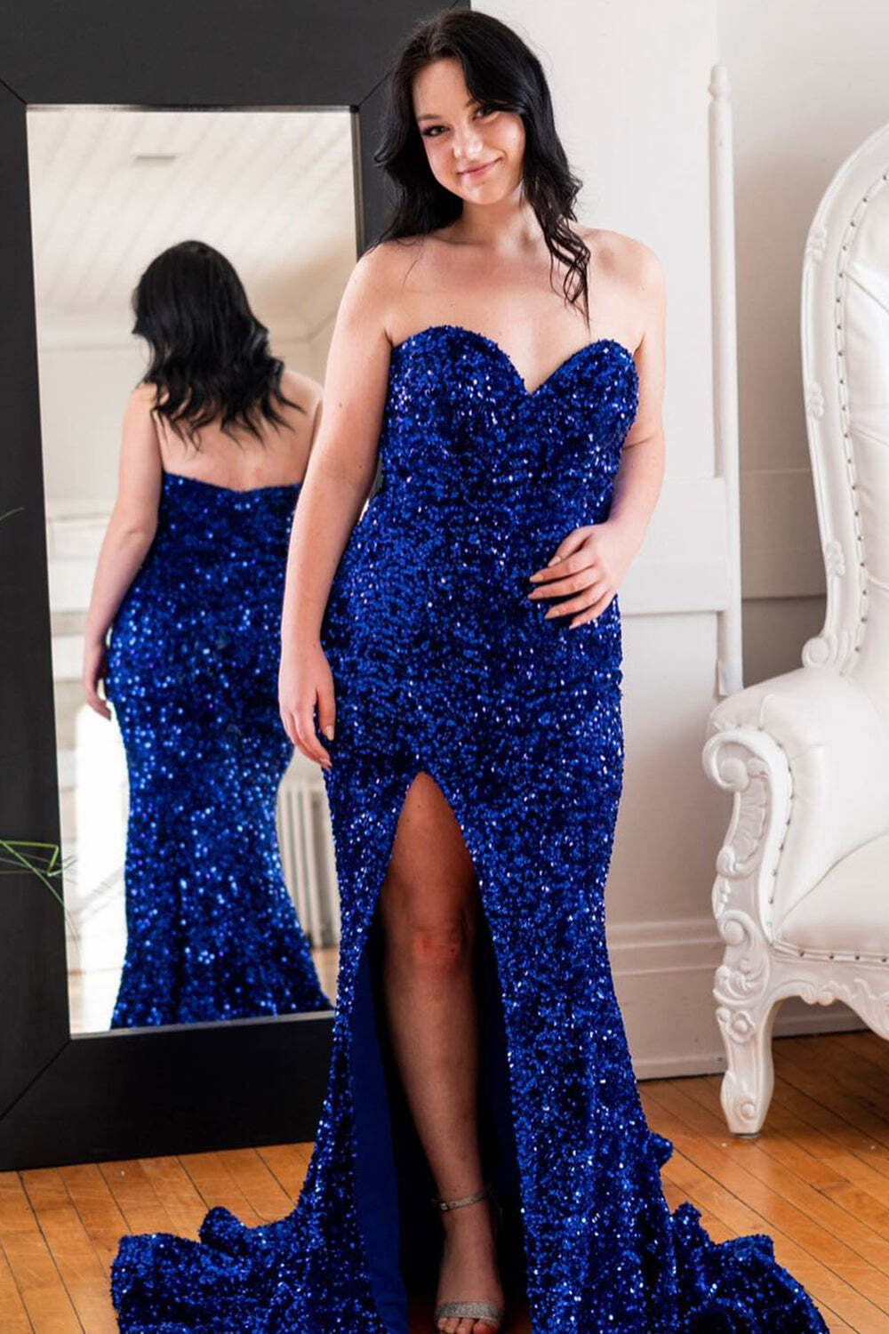 Sweetheart Royal Blue Sequin Mermaid Long Formal HZ0307