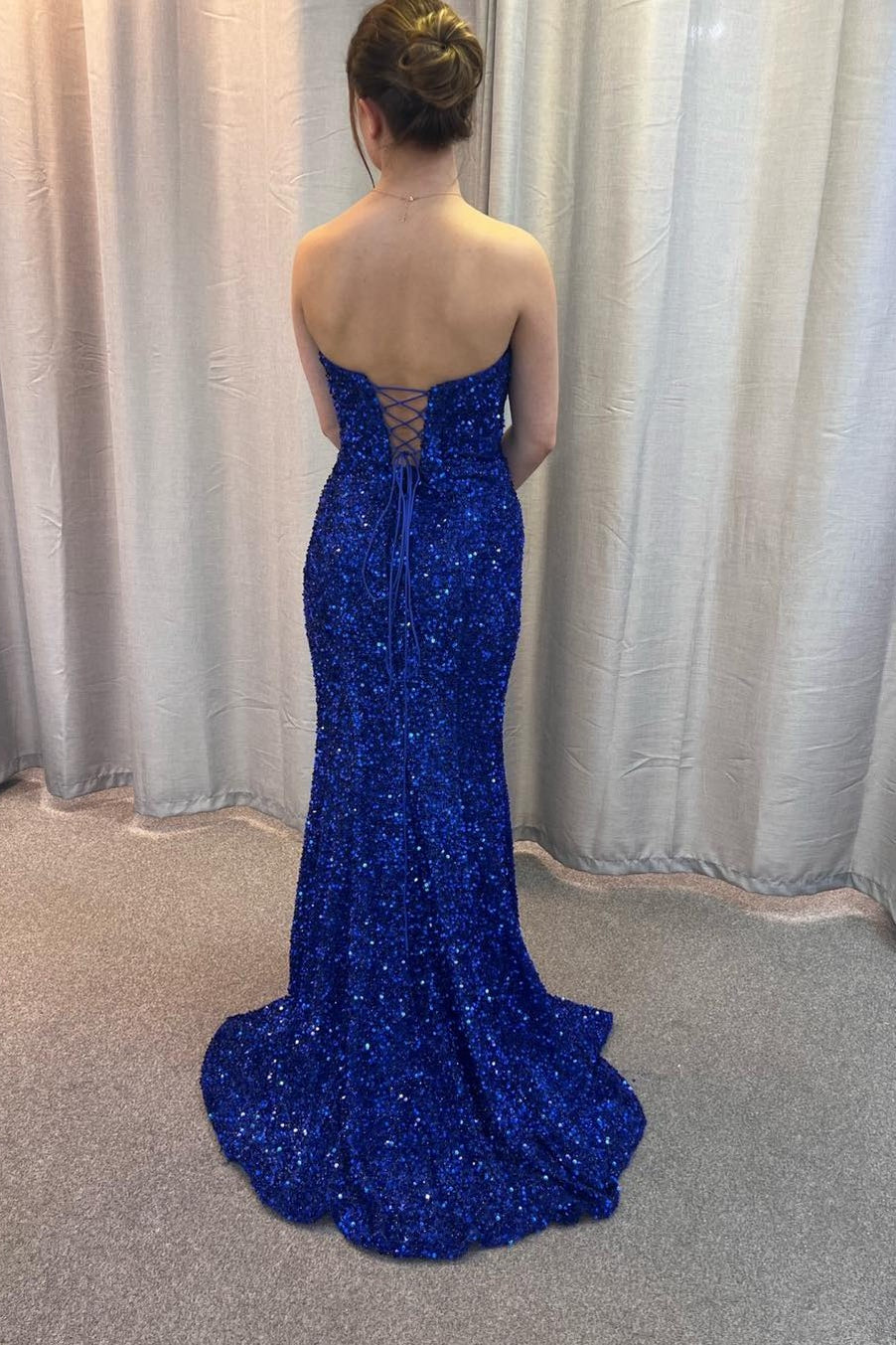 Sweetheart Royal Blue Sequin Mermaid Long Prom Dress with Lace Up HZ0307