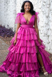 Tie Up Organza Ruffle Long Prom HZ0307