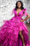 Tie Up Organza Ruffle Long Prom HZ0307