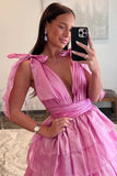 Tie Up Organza Ruffle Long Prom HZ0307
