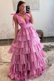 Tie Up Organza Ruffle Long Prom HZ0307
