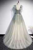 Tie Shoulders Green A-line Long HZ0307