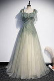 Tie Shoulders Green A-line Long HZ0307