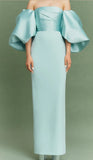 Tiffany Blue Off the Shoulder Satin Party HZ0307