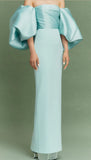 Tiffany Blue Off the Shoulder Satin Party HZ0307