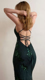 Timeless Dark Green Spaghetti-Straps Sleeveless Prom Dresses Mermaid V-Neck With HZ0307