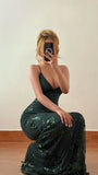 Timeless Dark Green Spaghetti-Straps Sleeveless Prom Dresses Mermaid V-Neck With HZ0307