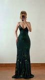 Timeless Dark Green Spaghetti-Straps Sleeveless Prom Dresses Mermaid V-Neck With HZ0307