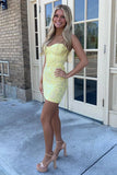 Trends Yellow Sweetheart Lace Sequin Homecoming Dresses, HZ0307