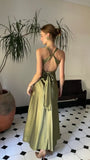 Trendy Senior Prom Dresses, Halter Sheath Satin Party Dress, Tie Up Back Open Formal HZ0307