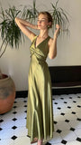 Trendy Senior Prom Dresses, Halter Sheath Satin Party Dress, Tie Up Back Open Formal HZ0307
