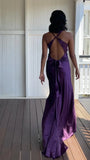 Trendy Senior Prom Dresses, Halter Sheath Satin Party Dress, Tie Up Back Open Formal HZ0307