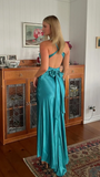 Trendy Senior Prom Dresses, Halter Sheath Satin Party Dress, Tie Up Back Open Formal HZ0307
