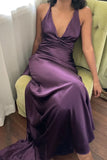 Trendy Senior Prom Dresses, Halter Sheath Satin Party Dress, Tie Up Back Open Formal HZ0307