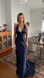 Trendy Senior Prom Dresses, Halter Sheath Satin Party Dress, Tie Up Back Open Formal HZ0307