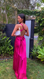 Trendy Senior Prom Dresses, Halter Sheath Satin Party Dress, Tie Up Back Open Formal HZ0307