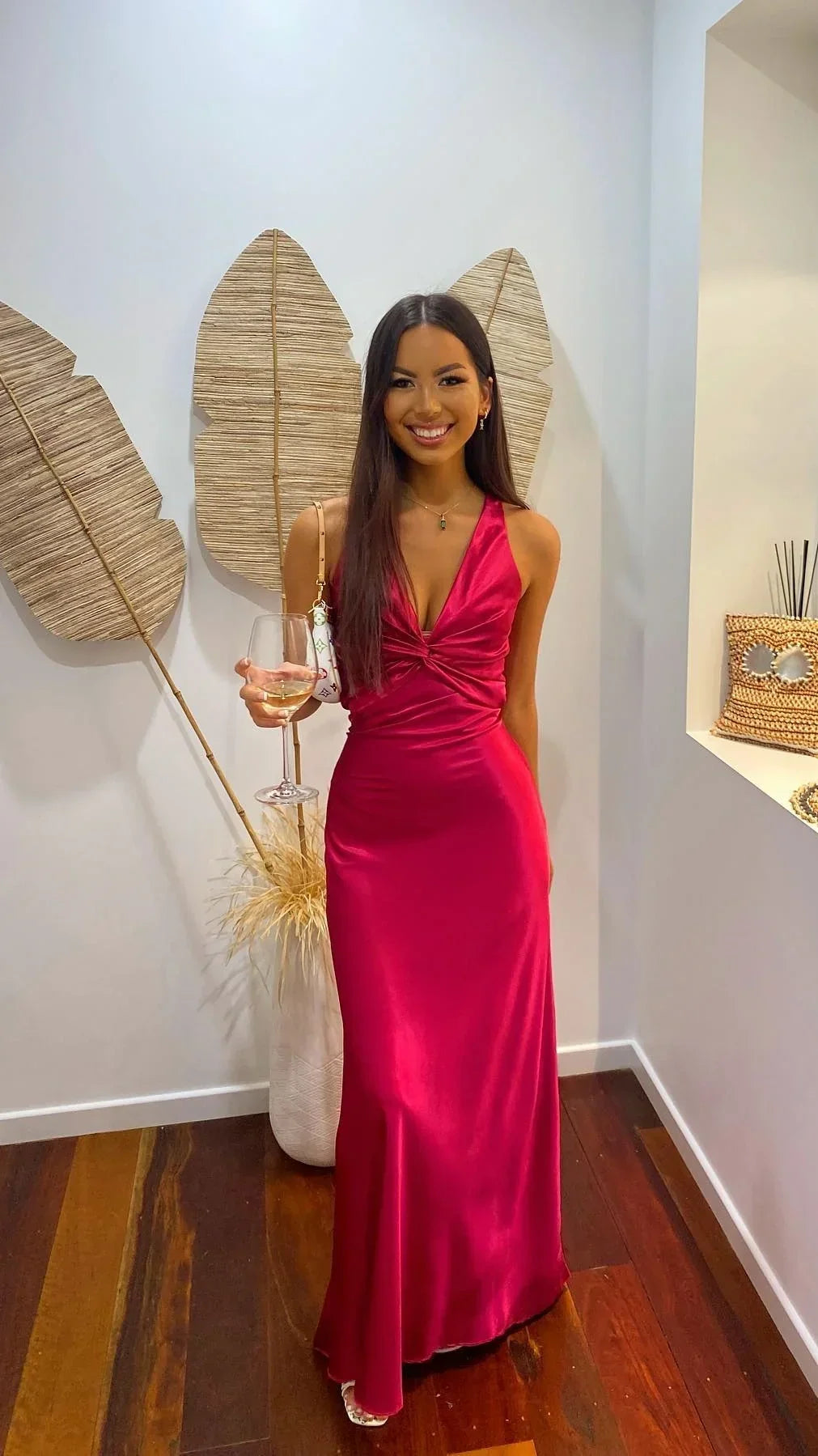 Trendy Senior Prom Dresses, Halter Sheath Satin Party Dress, Tie Up Back Open Formal HZ0307