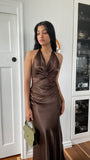 Trendy Senior Prom Dresses, Halter Sheath Satin Party Dress, Tie Up Back Open Formal HZ0307