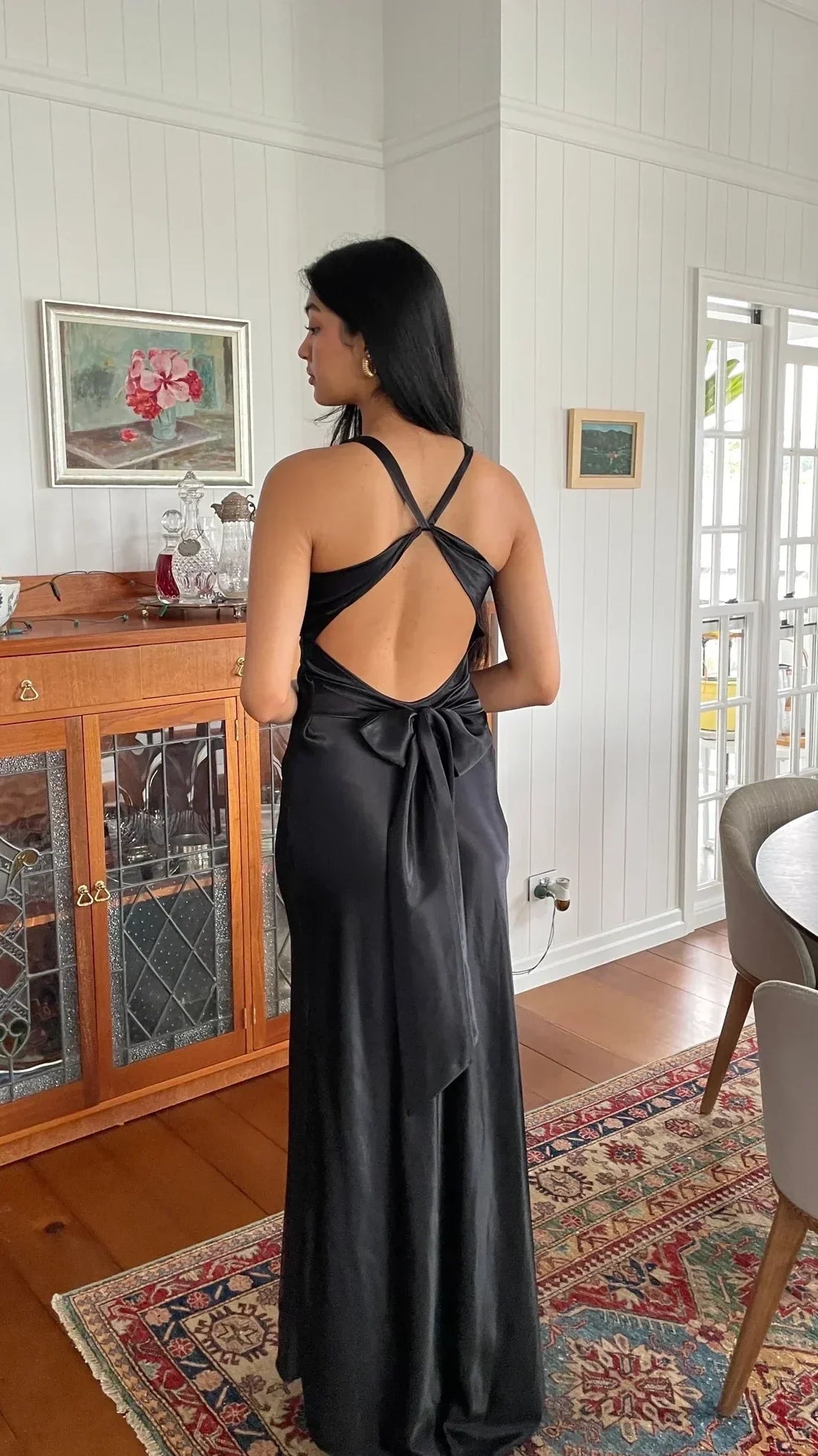 Trendy Senior Prom Dresses, Halter Sheath Satin Party Dress, Tie Up Back Open Formal HZ0307