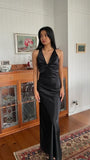 Trendy Senior Prom Dresses, Halter Sheath Satin Party Dress, Tie Up Back Open Formal HZ0307