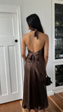 Trendy Senior Prom Dresses, Halter Sheath Satin Party Dress, Tie Up Back Open Formal HZ0307
