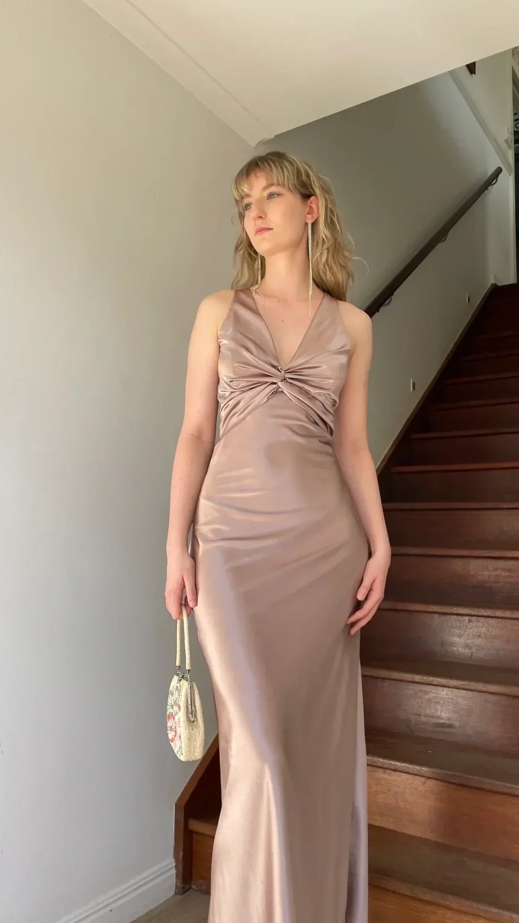 Trendy Senior Prom Dresses, Halter Sheath Satin Party Dress, Tie Up Back Open Formal HZ0307