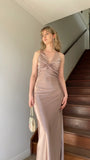 Trendy Senior Prom Dresses, Halter Sheath Satin Party Dress, Tie Up Back Open Formal HZ0307