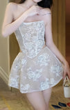 Two Pieces Lace Homecoming Dresses Strapless Mini Party HZ0307