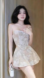 Two Pieces Lace Homecoming Dresses Strapless Mini Party HZ0307