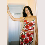 Fast Delivery Two Pieces Mermaid Long Prom Dresses, Rose Floral Print Evening Party Gown, HZ0307
