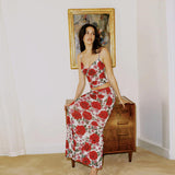Fast Delivery Two Pieces Mermaid Long Prom Dresses, Rose Floral Print Evening Party Gown, HZ0307