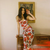 Fast Delivery Two Pieces Mermaid Long Prom Dresses, Rose Floral Print Evening Party Gown, HZ0307
