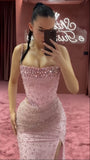 Two Pieces Pink Beaded Bodycon Party HZ0307