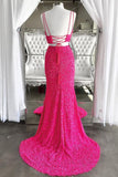 Two Piece Neon Pink Sequin Mermaid Prom HZ0307