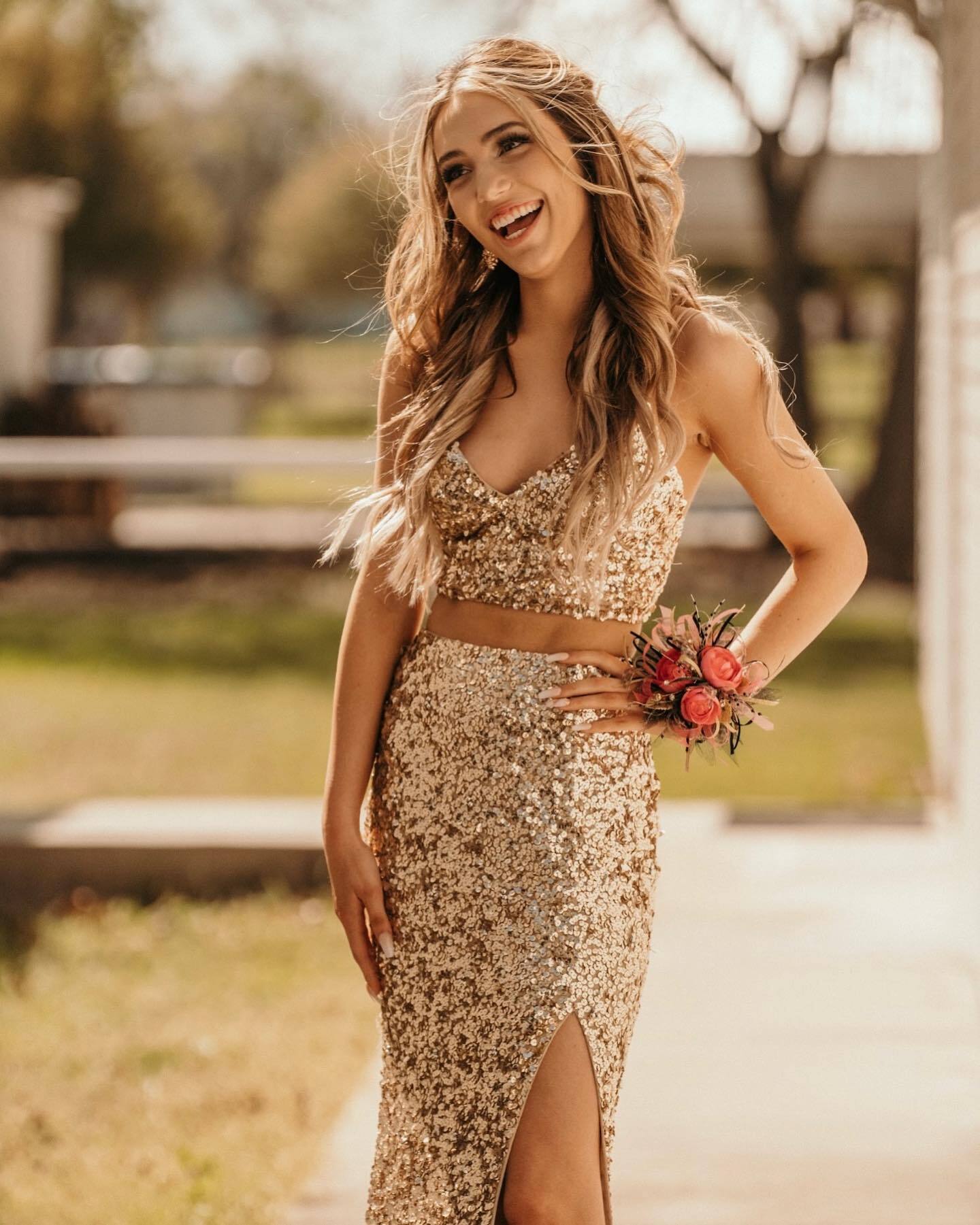 Two Piece Neon Pink Sequin Mermaid Prom HZ0307