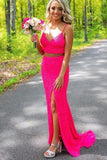 Two Piece Neon Pink Sequins Mermaid Prom HZ0307