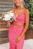 Two Piece Neon Pink Sequins Mermaid Prom HZ0307