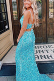 Two Piece Neon Pink Sequins Mermaid Prom HZ0307