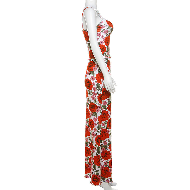 Fast Delivery Two Pieces Mermaid Long Prom Dresses, Rose Floral Print Evening Party Gown, HZ0307