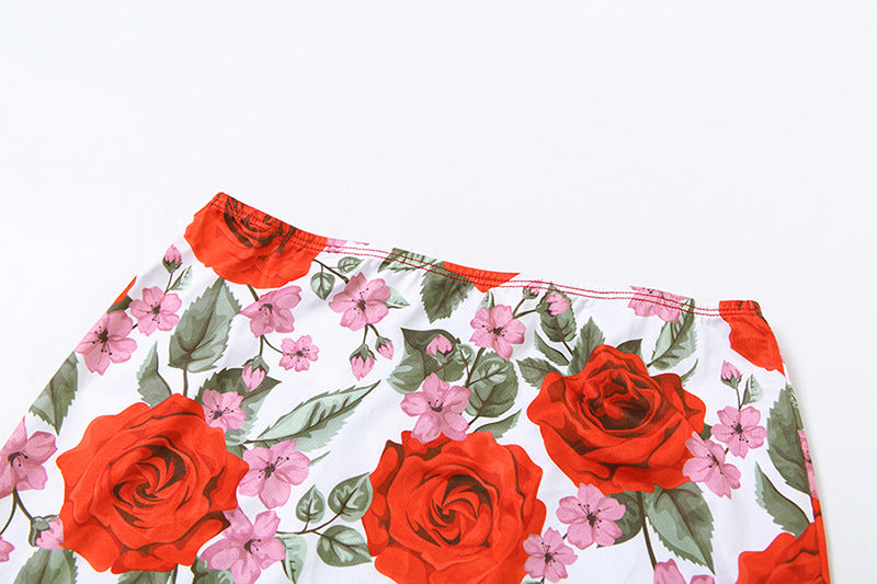 Fast Delivery Two Pieces Mermaid Long Prom Dresses, Rose Floral Print Evening Party Gown, HZ0307
