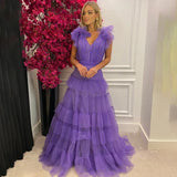 Purple Tulle Evening Prom Dress - V-Neck A-Line Formal HZ0307
