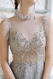 Unique A-line Silver High Neck Formal HZ0307