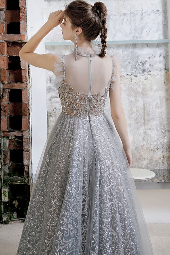 Unique A-line Silver High Neck Formal HZ0307