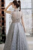 Unique A-line Silver High Neck Formal HZ0307