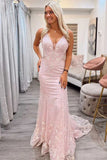 LTP1391,Light Pink Lace Mermaid Tight Prom Evening HZ0307